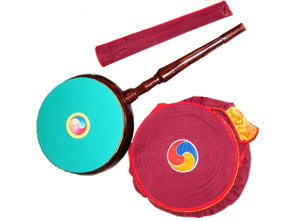 Тибетский барабан с ручкой диаметр 31см темное дерево