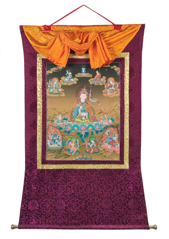 Рисованная Тханка Гуру Ценгье Падмасамбхава (Восемь проявлений Драгоценного учителя Гуру Ринпоче) 100х140см