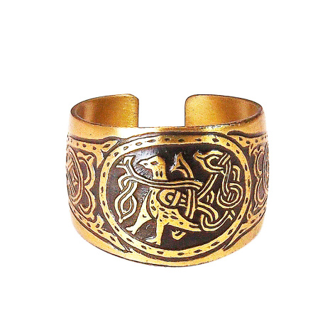 Славянское кольцо из латуни &amp;quot;Птица с переплетенным хвостом&amp;quot;