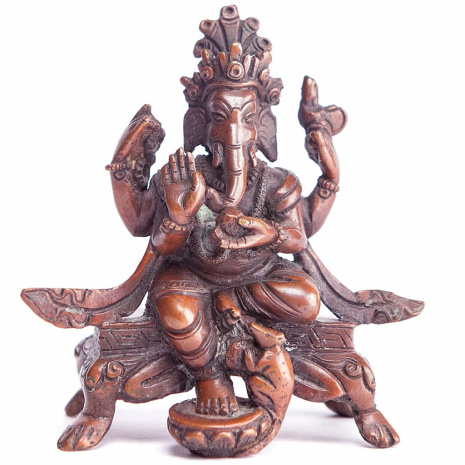 Бронзовая статуя 4-х рукий Ганеш, сидящий на троне 9см