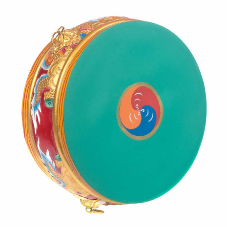Тибетский барабан подвесной диаметр 32-35см украшен резьбой и росписью