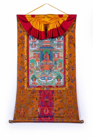 Рисованная Тханка Будда Амитабха в чистой земле Сукхавати 70х127см
