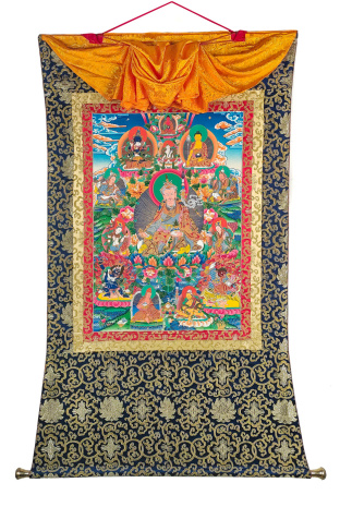 Рисованная Тханка Гуру Ценгье Падмасамбхава (Восемь проявлений Драгоценного учителя Гуру Ринпоче) 102х140см