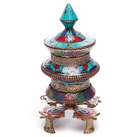 Молитвенный барабан настольный 20см украшен бирюзой, кораллом и лазуритом