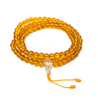 Буддийские четки 108 бусин из прозрачного желтого стекла диаметр 8мм