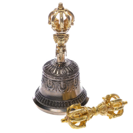 Тибетский колокольчик с покрытием с ваджром диаметр 9см высота 17см