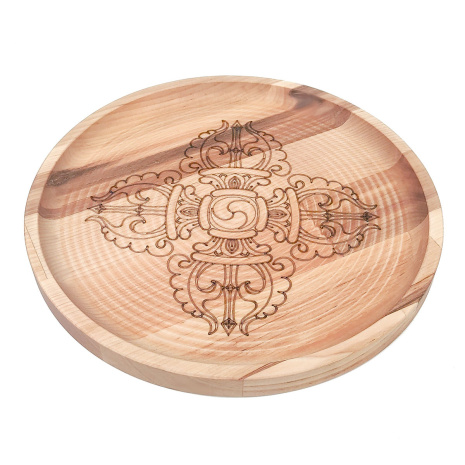 Тарелка деревянная для подношений Двойной Ваджр (большая) диаметр 25см
