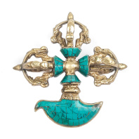 Ваджр пятиконечный Двойной Вишва-Ваджр с Дигугом размер 10х10см украшен бирюзой Ваджр пятиконечный Двойной Вишва-Ваджр с Дигугом размер 10х10см украшен бирюзой