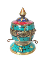 Молитвенный барабан настольный (бирюза, коралл, лазурит) высота 12см диаметр 6см Молитвенный барабан настольный (бирюза, коралл, лазурит) высота 12см диаметр 6см