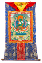 Рисованная Тханка Зеленая Тара мастера Ургьена Тендзина 63х122см Рисованная Тханка Зеленая Тара мастера Ургьена Тендзина 63х122см