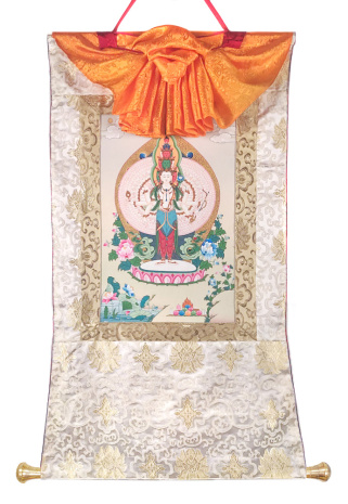 Рисованная Тханка Тысячерукий Авалокитешвара (Ченрезиг) 60х96см