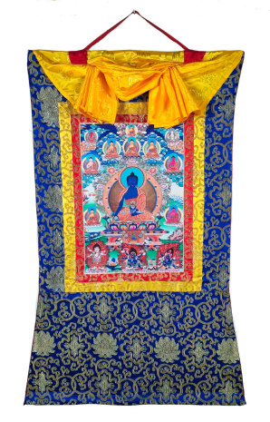 Баннерная тханка Будда Медицины в шелковой обшивке 66х102см