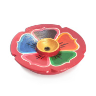 Подставка для благовоний из дерева цветное Блюдце- Лотос диаметр 9см