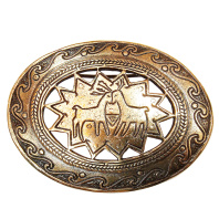 Славянская брошь из латуни "Парные олени"