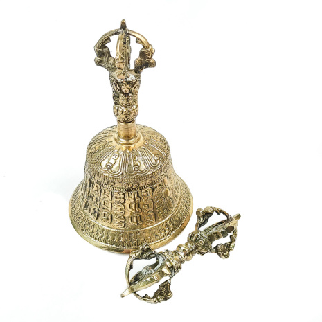 Тибетский колокольчик с ваджром диаметр 9 см высота 15см