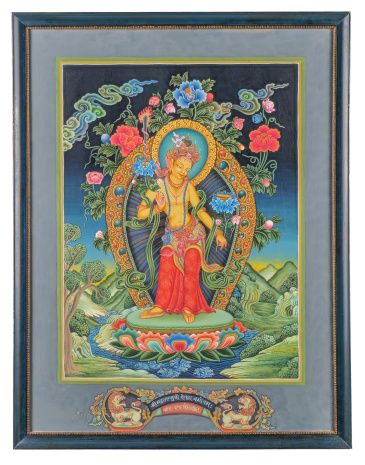 Тханка в стекле Юный Манджушри (стиль Невари) 54х42см