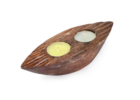 Деревянная декоративная свеча Лодочка ручной работы (Индонезия) 24см (средняя)