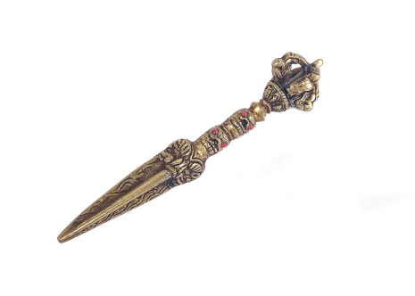 Ритуальный нож Пурба с пятиконечным ваджром длиной 16см золотистого цвета