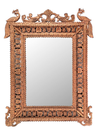 Восточное резное деревянное квадратное зеркало с Павлинами 70х55см