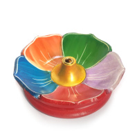 Подставка для благовоний из дерева Цветной Лотос диаметр 9см