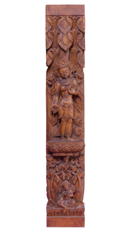 Деревянная колонна-барельеф Локешвар и Зеленая Тара высота 76см