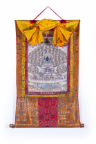 Рисованная Тханка Древо собрания Друкпа Кагью мастера Ургьена Тендзина  58х94см Рисованная Тханка Древо собрания Друкпа Кагью мастера Ургьена Тендзина  58х94см