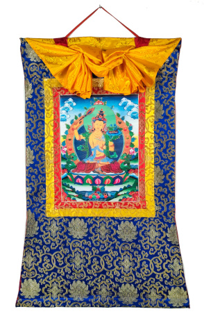 Баннерная тханка Манджушри в шелковой обшивке 66х102см