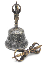 Тибетский колокольчик 5-ти лучевой с ваджром диаметр 8см высота 15см Тибетский колокольчик 5-ти лучевой с ваджром диаметр 8см высота 15см
