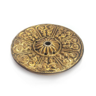 Подставка для благовоний из дерева Блюдце с латунной чеканкой диаметр 7см