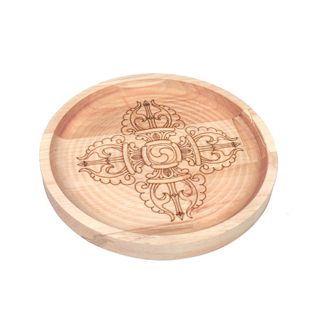 Тарелка деревянная для подношений (маленькая) Двойной Ваджр (Вишва-ваджр) диаметр 18см
