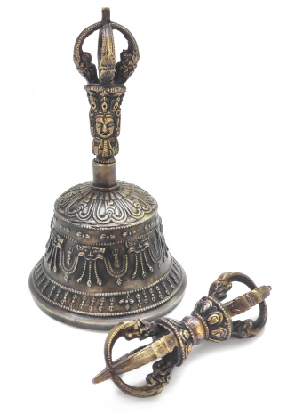 Тибетский колокольчик 5-ти лучевой с ваджром диаметр 8см высота 15см