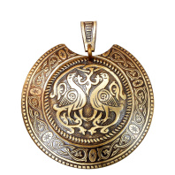 Славянский колт из латуни "Суздальские голуби"