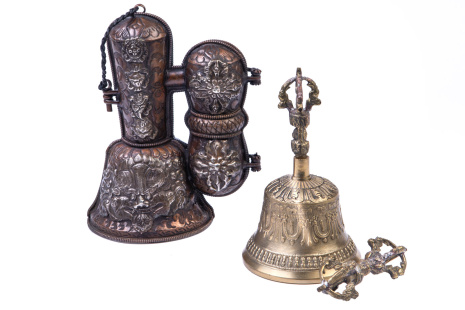 Набор: тибетский колокольчик с ваджром в металлическом чехле
