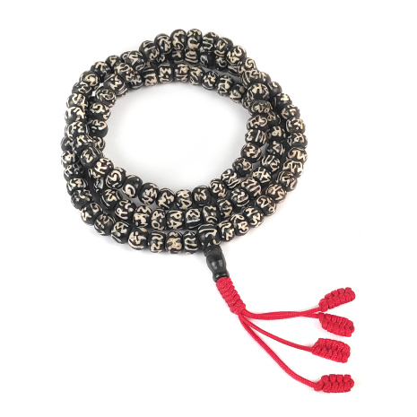 Буддийские четки 108 бусин из кости Ом Мане Падме Хум 8мм