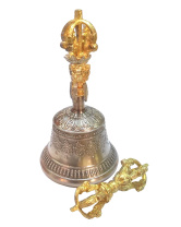 Тибетский колокольчик с покрытием с ваджром пятиконечным диаметр 9,5см высота 18см Тибетский колокольчик с покрытием с ваджром пятиконечным диаметр 9,5см высота 18см