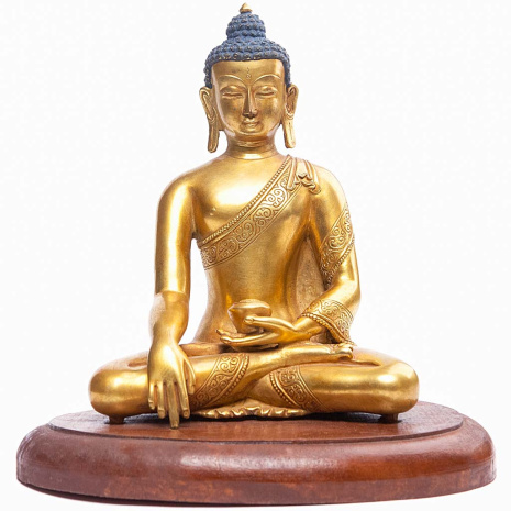 Бронзовая статуя Будды на деревянной подставке 19см