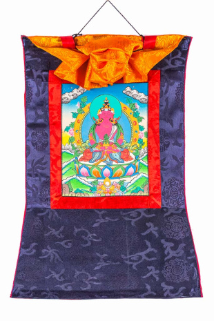 Рисованная Тханка Будда Амитаюс 38х53см синяя обшивка