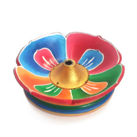 Подставка для благовоний из дерева Цветной Лотос диаметр 9см