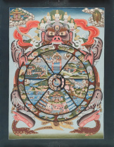 Рисованная Тханка Колесо Сансары 48х63см без обшивки Рисованная Тханка Колесо Сансары 48х63см без обшивки