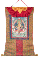 Рисованная Тханка Желтый Дзамбала мастера Ургьена Тендзина 57х103см Рисованная Тханка Желтый Дзамбала мастера Ургьена Тендзина 57х103см