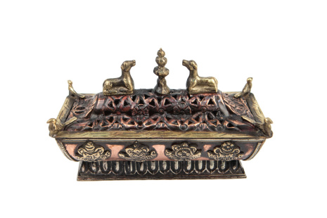 Подставка для благовоний из металла Ковчег с благими символами буддизма длина 16см