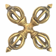 Ваджр девятиконечный Двойной Вишва-ваджр длиной 7,5см желтый Ваджр девятиконечный Двойной Вишва-ваджр длиной 7,5см желтый