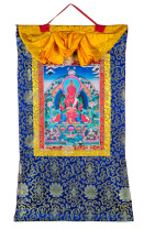 Печатная тханка Амитаюс в шелковой обшивке 66х102см