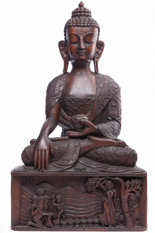 Деревянная статуя Будда на подставке со сценами из жизни 51см