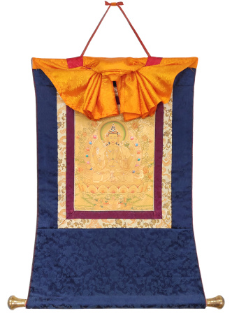 Рисованная Тханка Авалокитешвара (техника сертанг- золотая) 54х80см