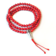 Буддийские четки 108 бусин из камня Коралл 6,5-7мм на прочной нити