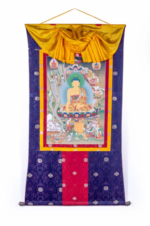 Рисованная Тханка Чудеса Будды Шакьямуни 95х174см