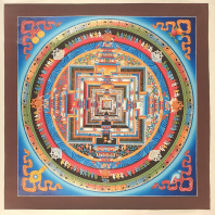 Рисованная Тханка Мандала Калачакры синяя (большая) без обшивки 69х69см Рисованная Тханка Мандала Калачакры синяя (большая) без обшивки 69х69см