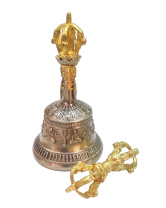 Тибетский колокольчик с покрытием с ваджром пятиконечным диаметр 8см высота 16см Тибетский колокольчик с покрытием с ваджром пятиконечным диаметр 8см высота 16см