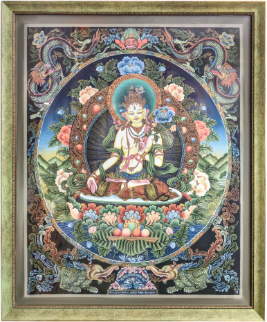 Тханка в стекле Белая Тара стиль Невари 52,5х43,5см